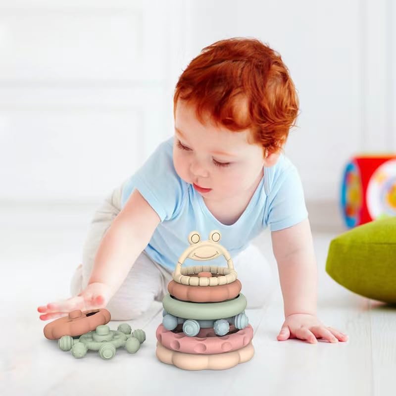 Baby Stacking Toy Set,Baby Stacking Rings,Stacking Cups Toys, Nesting Cups Silicone teether Growth Toy Set，Learning and Explorer Toys,Stacking Toys for Toddlers 1-3