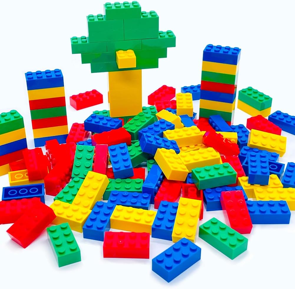 120Pieces Classic Building Bricks Blocks Toy Set 2x4 MOC Building Basic Bricks Parts and Pieces Compatible with Major Brands STEM Creative Construction Toys for Kids 6+ (Red, Yellow, Blue, Green)