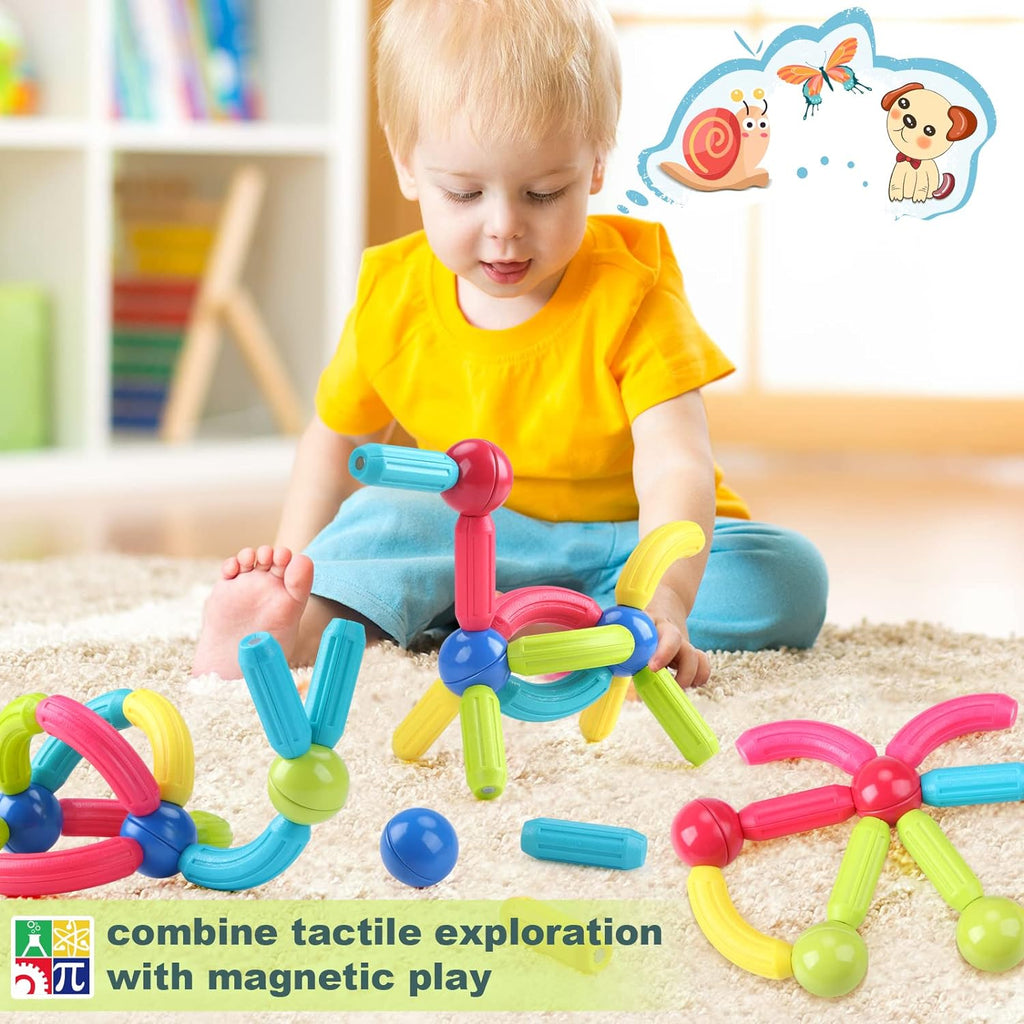 Magnet Toys for 3 Year Old Girls Boys, Educational Preschool Toys Magnetic Building Toys for Toddlers Kids, Sensory Montessori Toys Magnet Building Tiles Sticks Playset, Birthday Gift