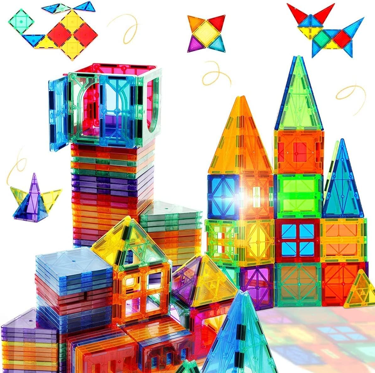 48PCS Wooden Stacking Rocks Building Blocks Montessori Toys for 1 2 3 4 5 6 Year Old Girls and Magnetic Tiles Building Blocks STEM Magnet Blocks Toys for 3+ Year Old Boys and Girls