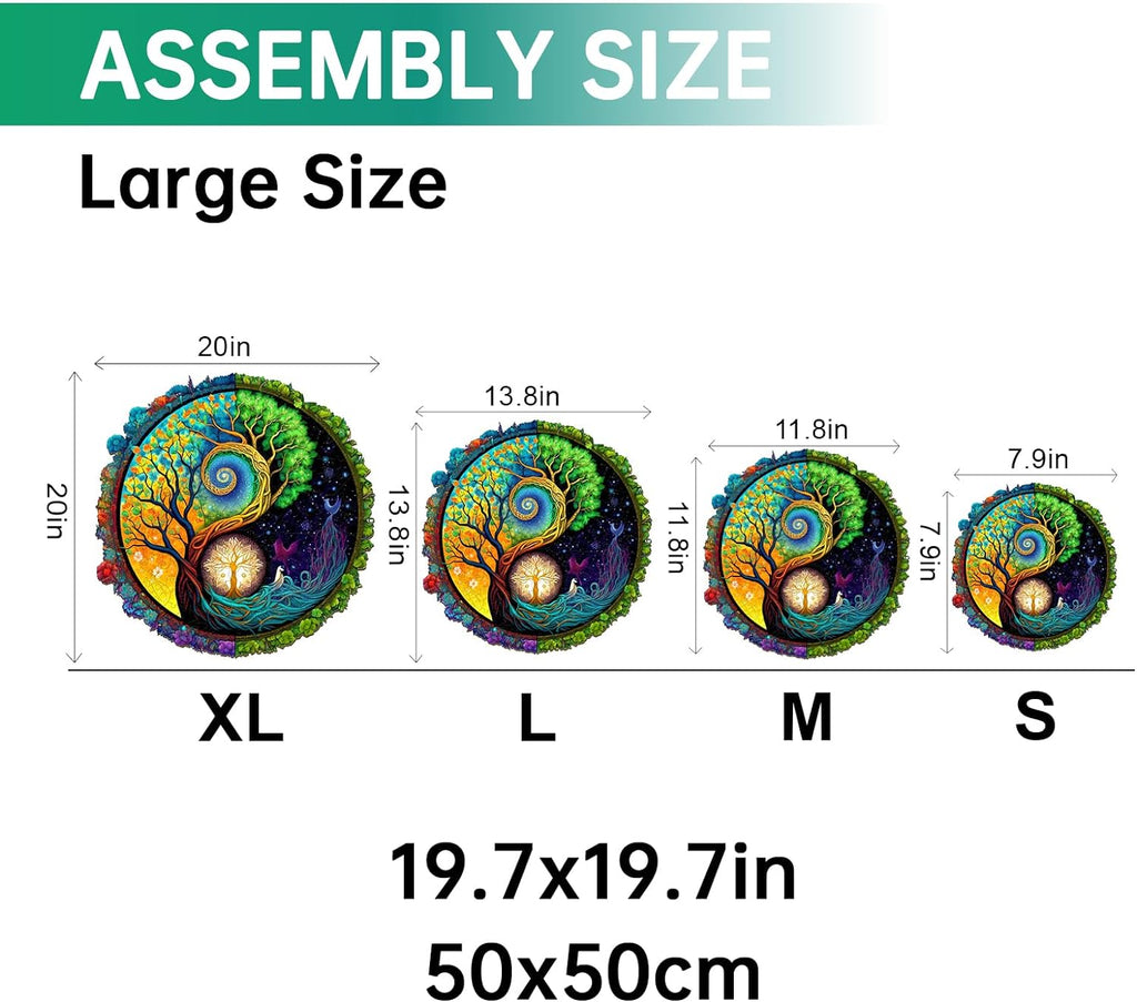 Wooden Puzzles for Adults, Yinyang Tree of Life Wooden Jigsaw Puzzles for Adults, Unique Animal Shape Wood Cut Puzzles for Puzzle Lovers, Birthday Gifts for Family Friend (S-7.9*7.9in-100pcs)