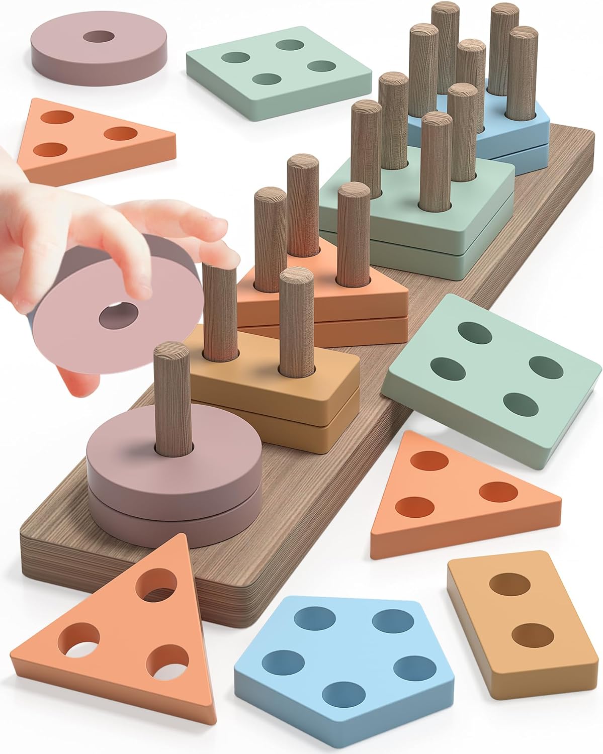Montessori Toys for 1 2 3 Year Old Boys Girls Toddlers, Wooden Sensory Toys for Ages 2-4 0-2, 1 2 Year Old Boy Girl Birthday Gifts, Educational Toddler Learning Puzzles Toys