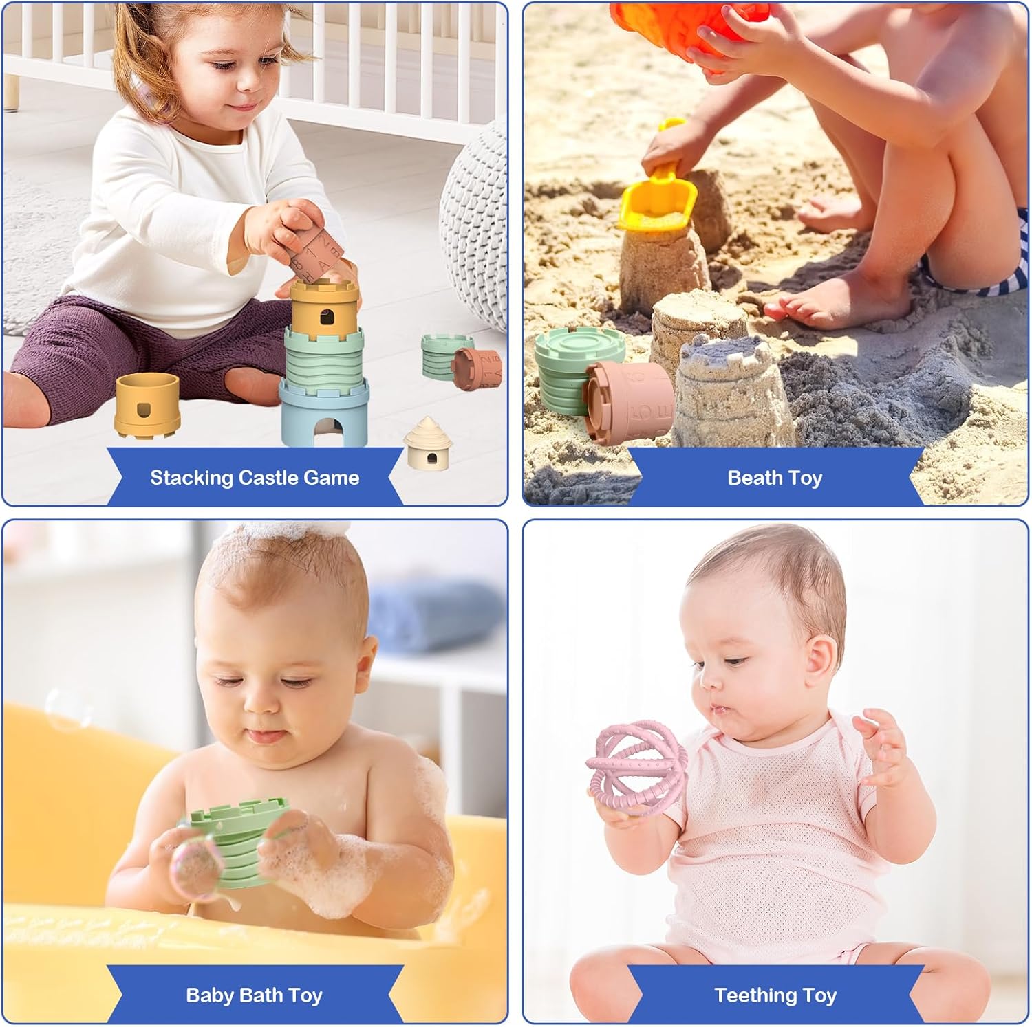 Baby Stacking Toy Set,Baby Stacking Rings,Stacking Cups Toys, Nesting Cups Silicone teether Growth Toy Set，Learning and Explorer Toys,Stacking Toys for Toddlers 1-3