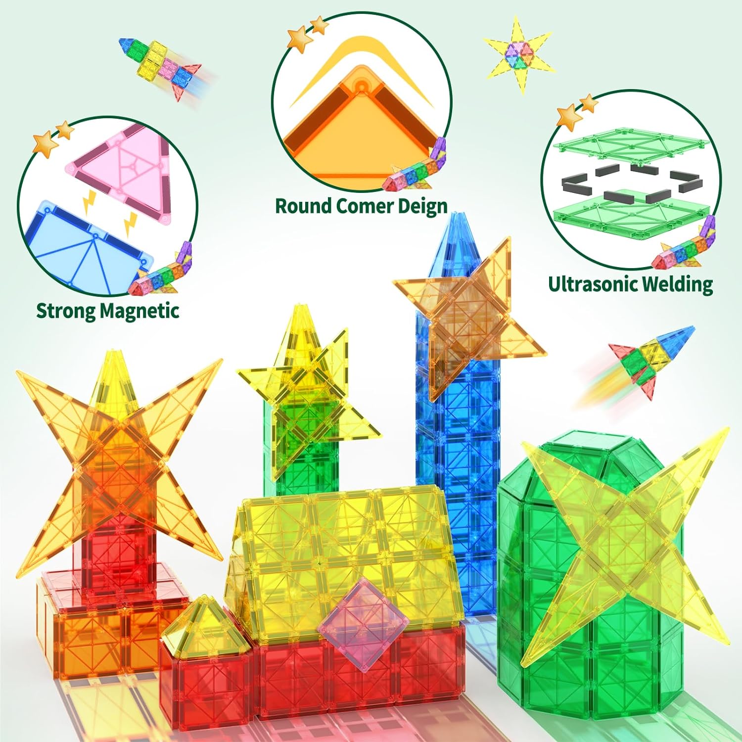 Magnetic Tiles Magnet Toys for Girls Boys, Sensory STEM Magnetic Blocks Building Toys for Kids, Preschool Learning Montessori Toys for 3+ Year Old, Toddler Age 3-5 5-7