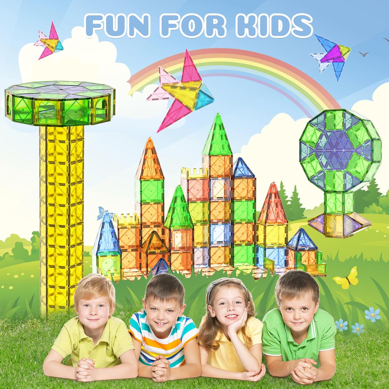 42PCS Magnetic Tiles,Magnetic Building Blocks for Kids Age 3 4 5 6 7 8,Toddler Montessori STEM Sensory Magnet Toys
