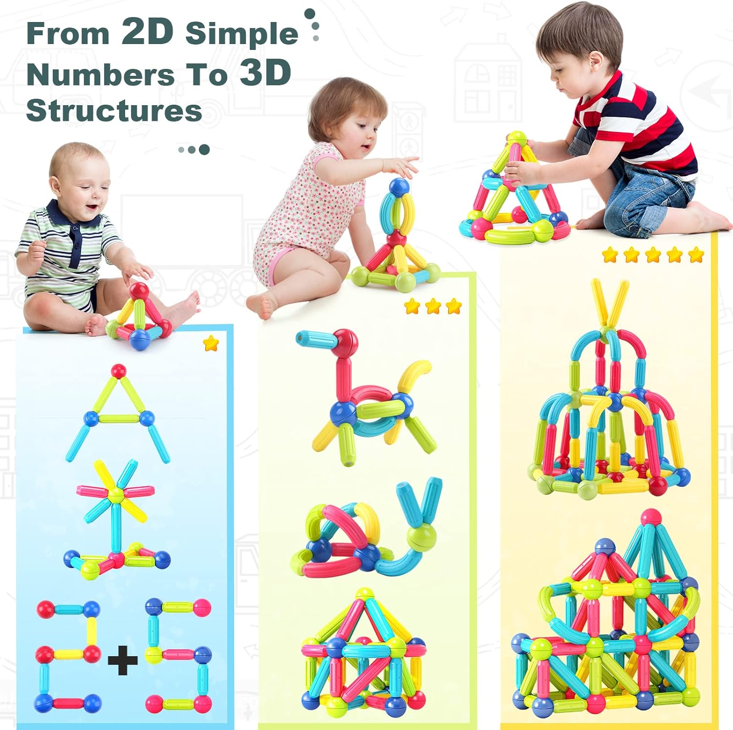 Magnet Toys for 3 Year Old Girls Boys, Educational Preschool Toys Magnetic Building Toys for Toddlers Kids, Sensory Montessori Toys Magnet Building Tiles Sticks Playset, Birthday Gift