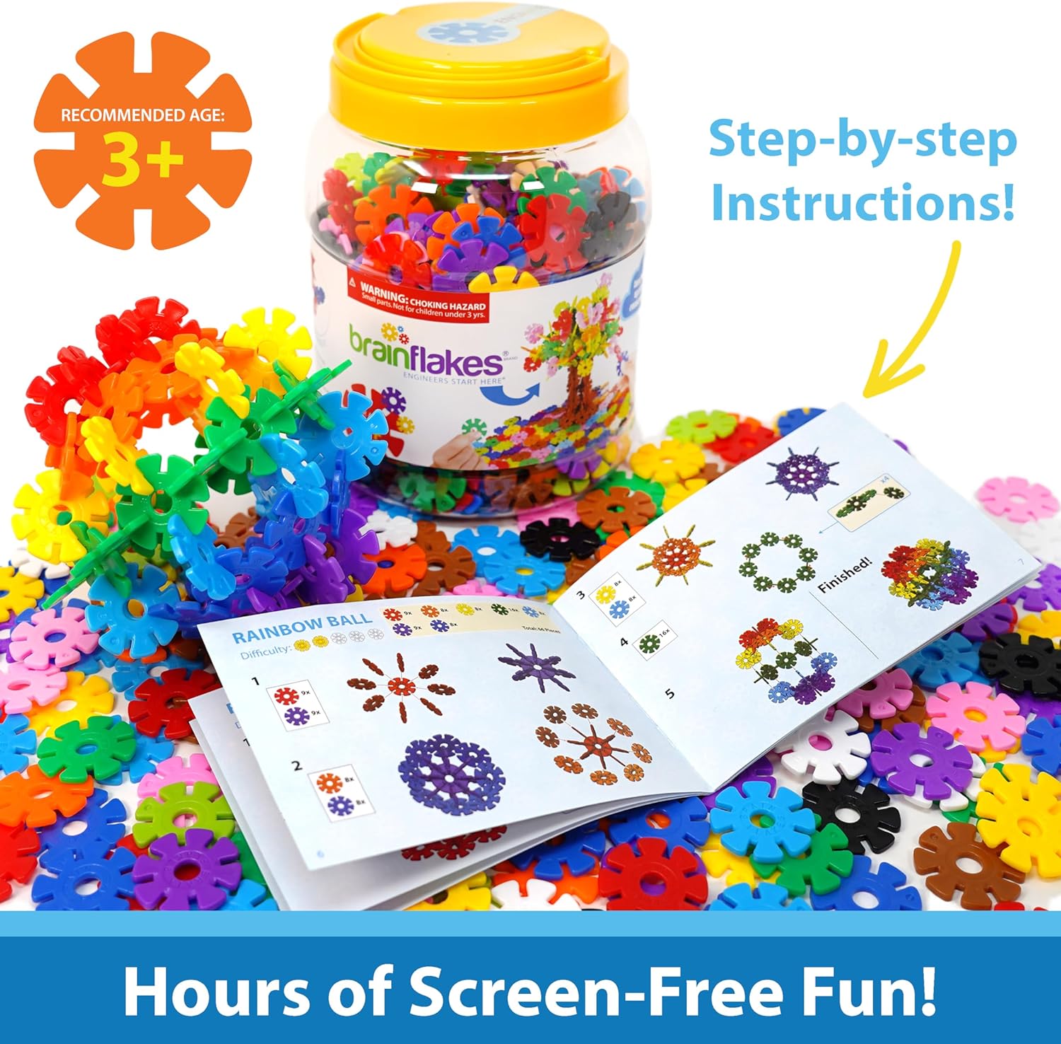 VIAHART BRAIN FLAKES 500 Piece Set, Ages 3+, Interlocking Plastic Disc Toy for Creative Building, Educational STEM learning, Construction Block Play for Kids, Teens, Adults, Boys, and Girls