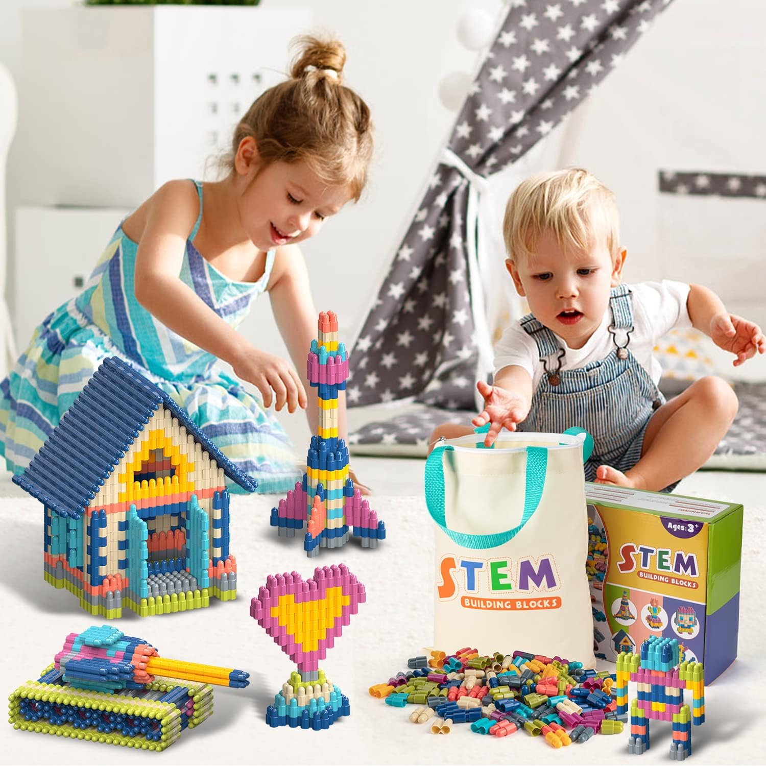 Kids 1120pcs Building Blocks Set Educational STEM Building Toy, Construction Block Toys Set Learning Playset Kit for Boys Girls, Child Brain Development Preschool Kindergarten Toy Age 3+