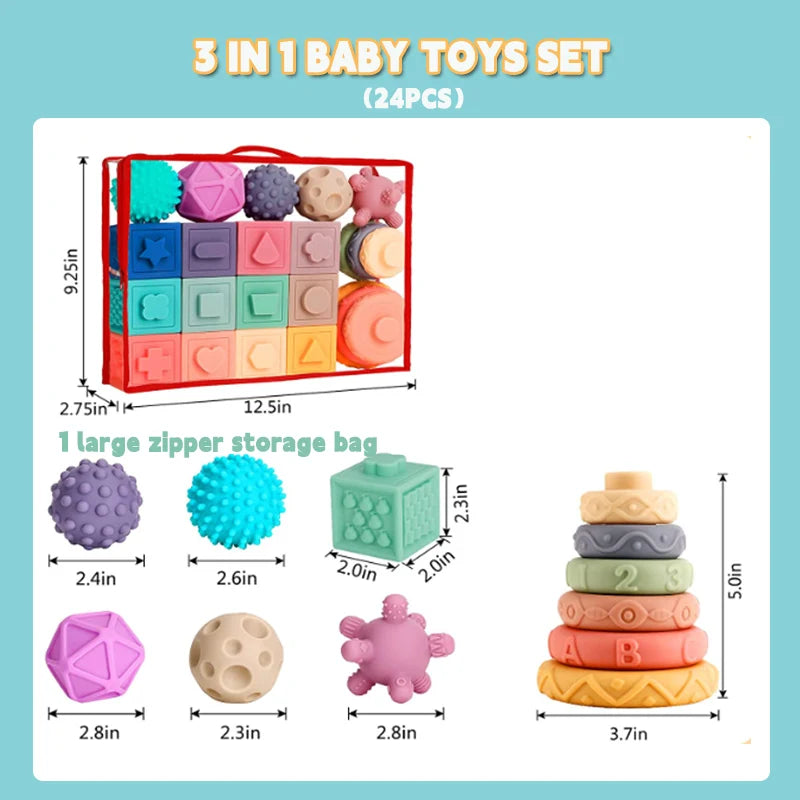 2024 NEW Educational Hand Touch Animal Number Silicone 3D Building Cube Toy Squeezable Sensory Baby Soft Stacking Blocks