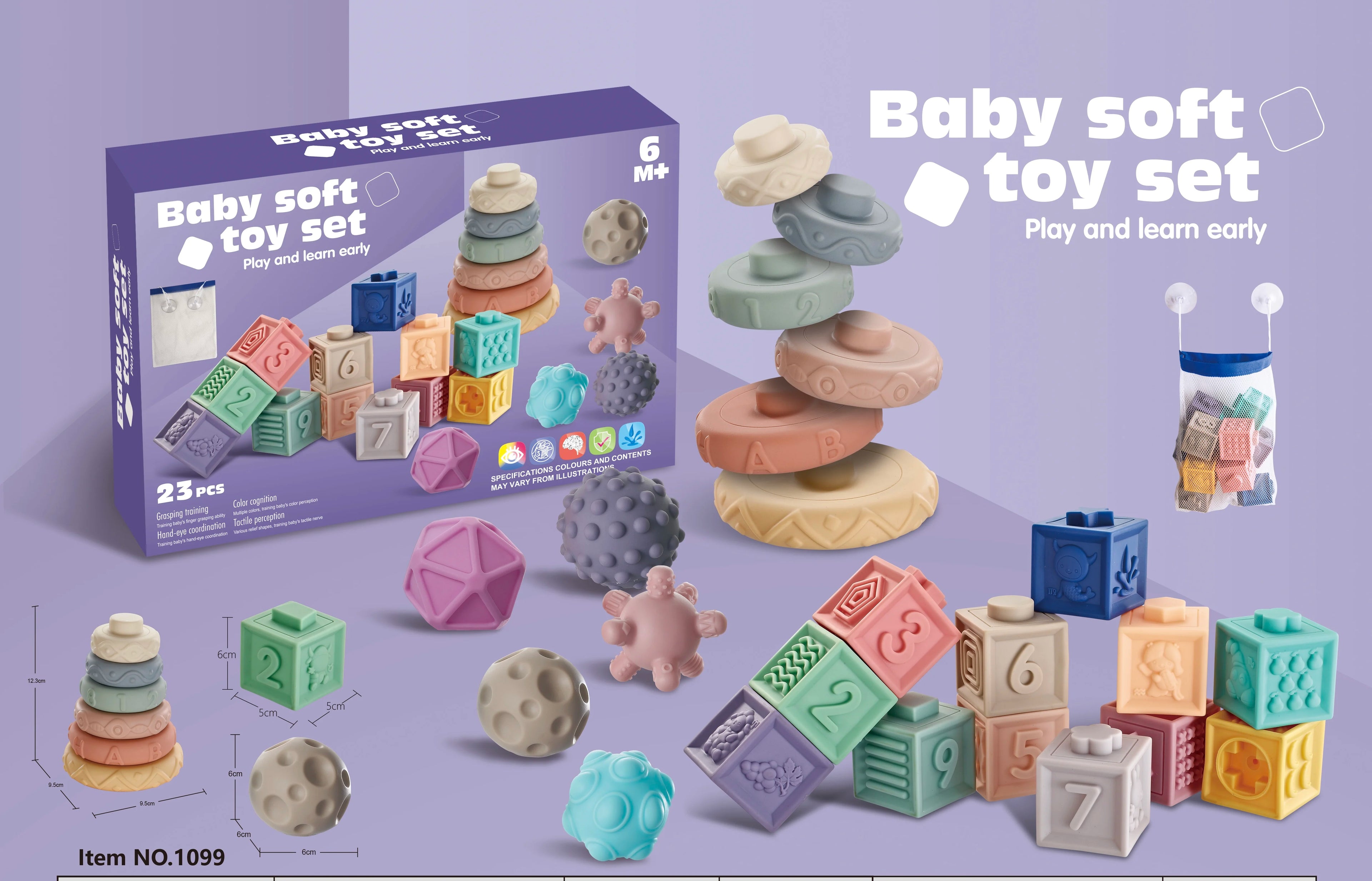 2024 NEW Educational Hand Touch Animal Number Silicone 3D Building Cube Toy Squeezable Sensory Baby Soft Stacking Blocks