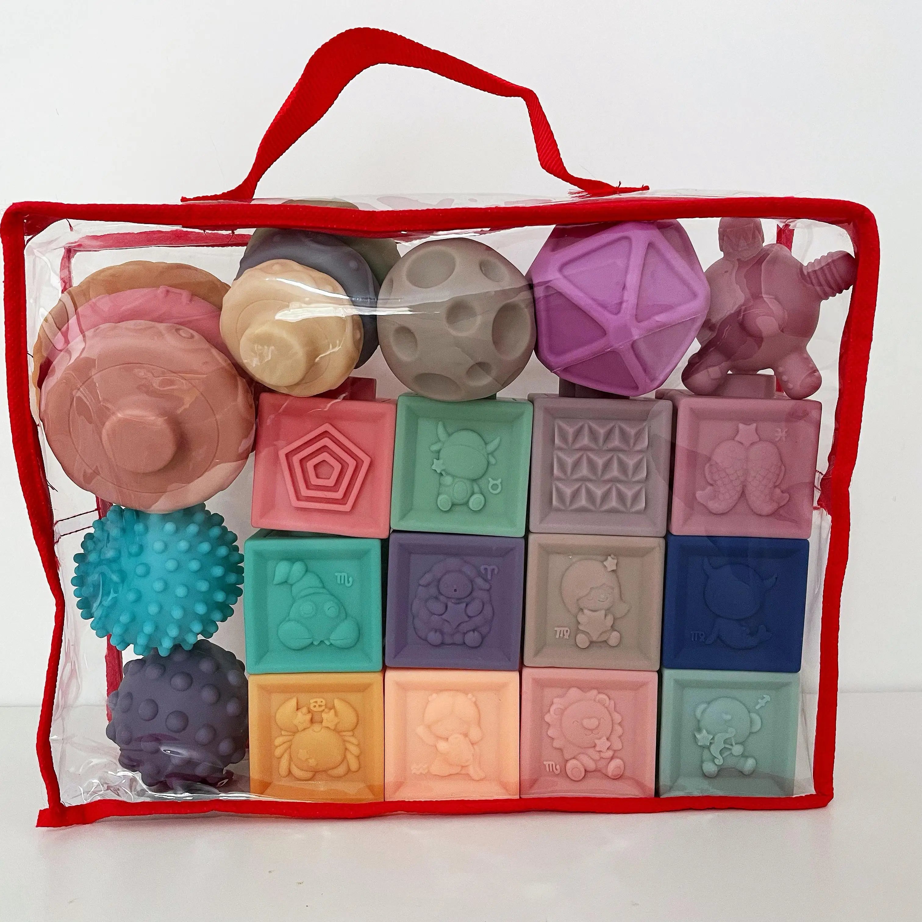 2024 NEW Educational Hand Touch Animal Number Silicone 3D Building Cube Toy Squeezable Sensory Baby Soft Stacking Blocks